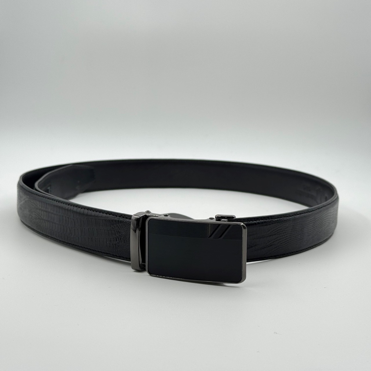 کمربند مردانه پشت کراس پلاک ريلي کد 1006/5 رنگ مشکی لزار 