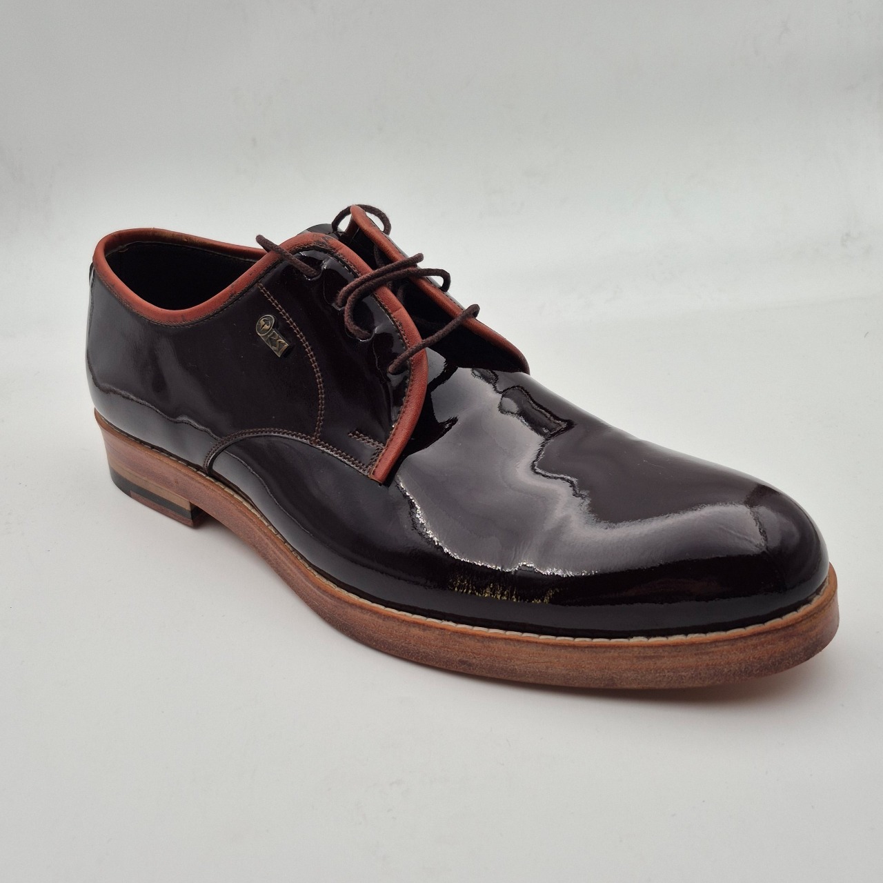 کفش مردانه کد 504 پنج لايه چرم قهوه ای ورني سايز 44