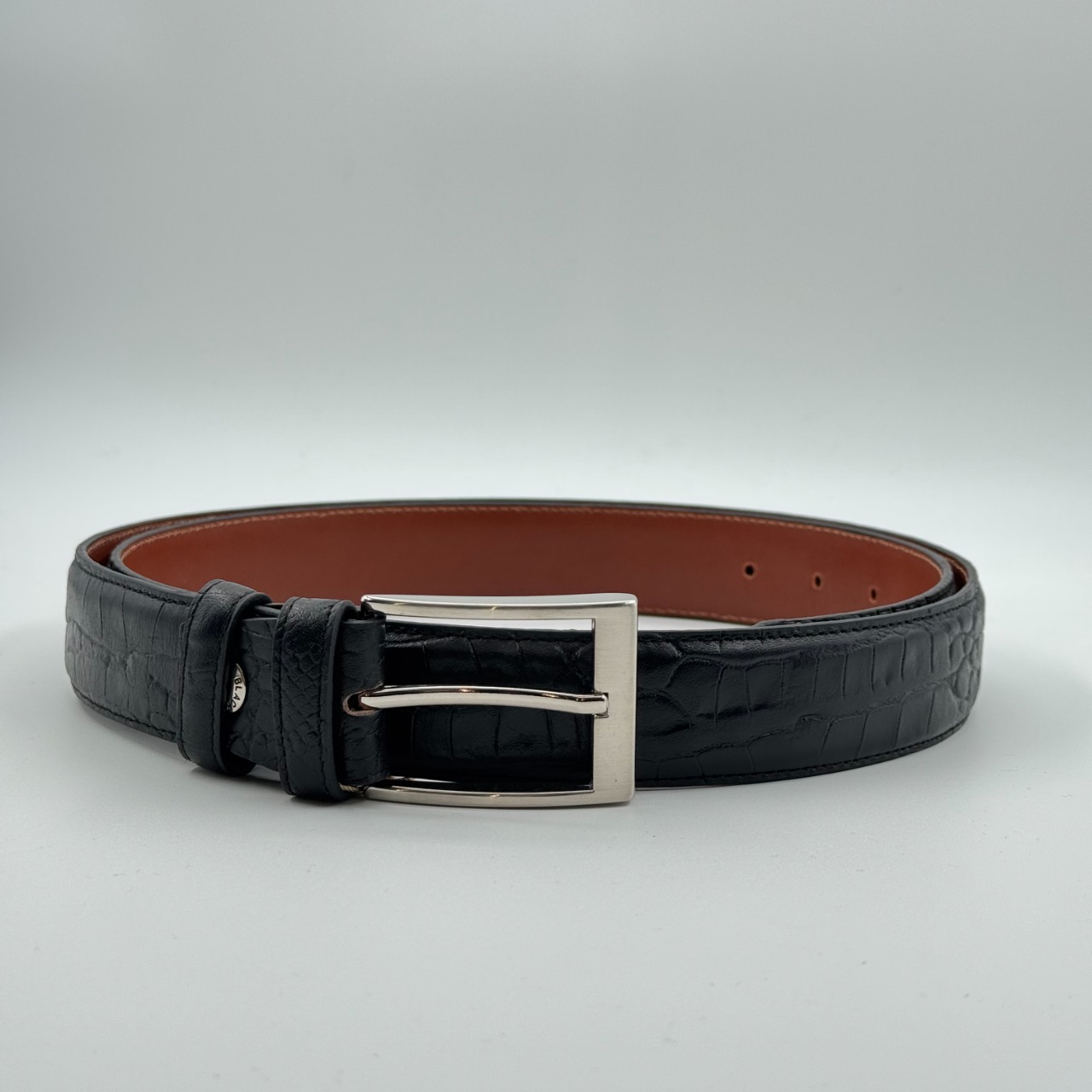 کمربند مردانه  رنگ مشکي پانچي